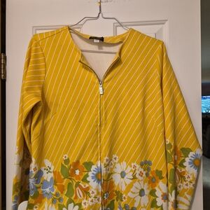 Bob Mackie Yellow Diagonal Stripe Multi-Floral Ponte Knit Jacket